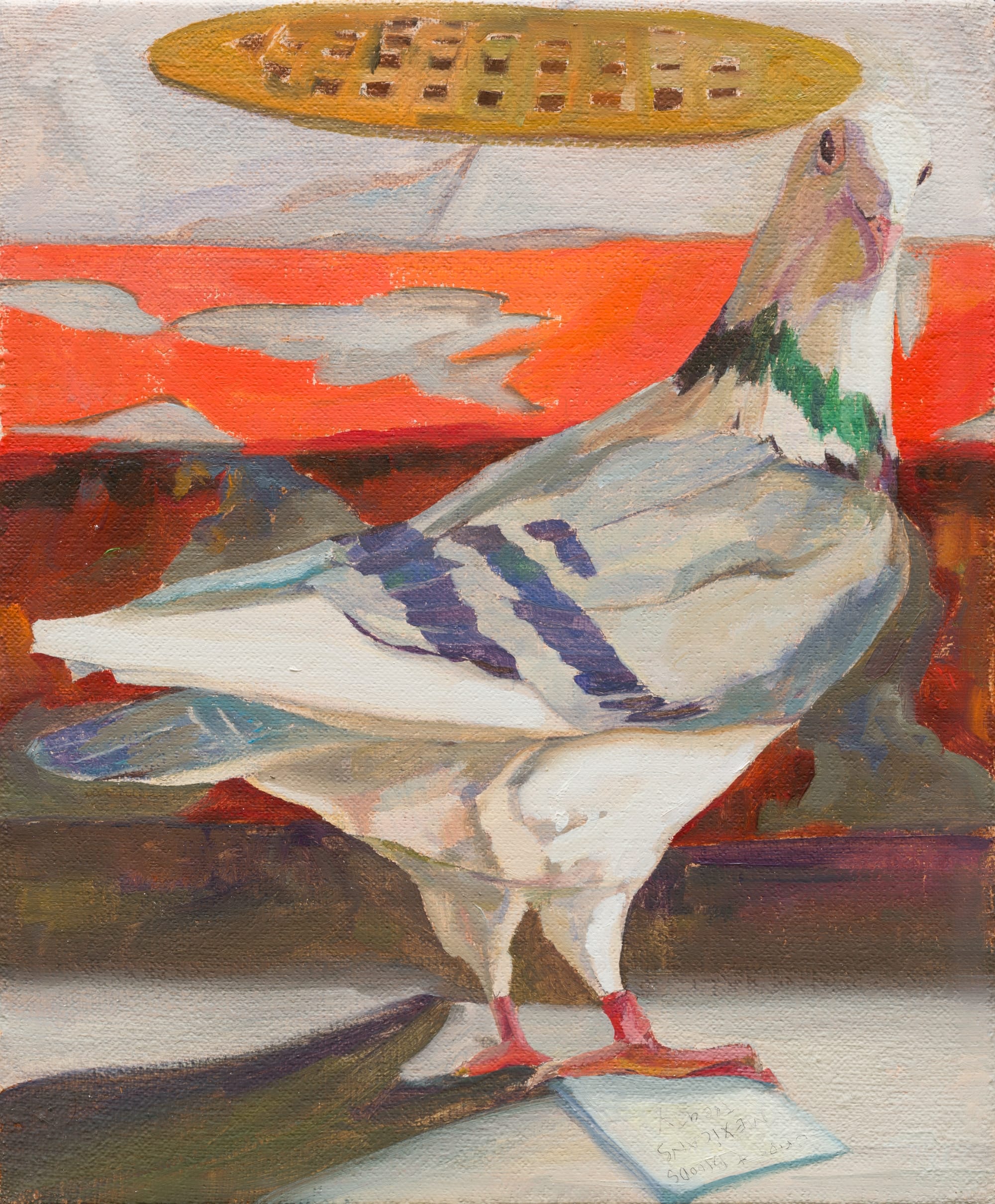 a painting by Elmer Guevara of a pigeon