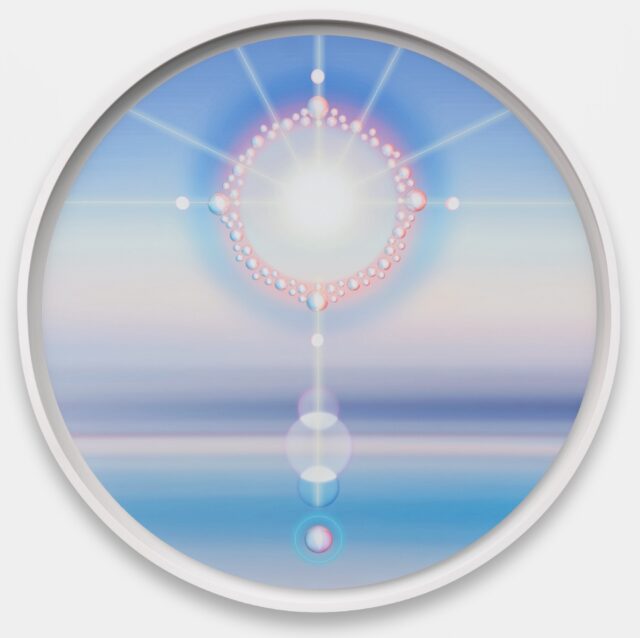 a circular, luminescent, abstract composition in light pastel tones by Mariko Mori