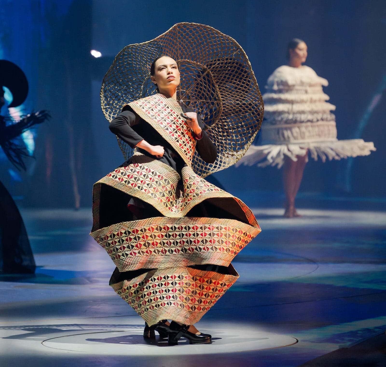 an elaborate costume worn by a performer on stage