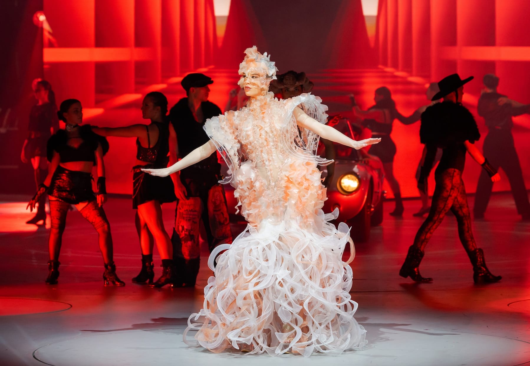 an elaborate costume worn by a performer on stage