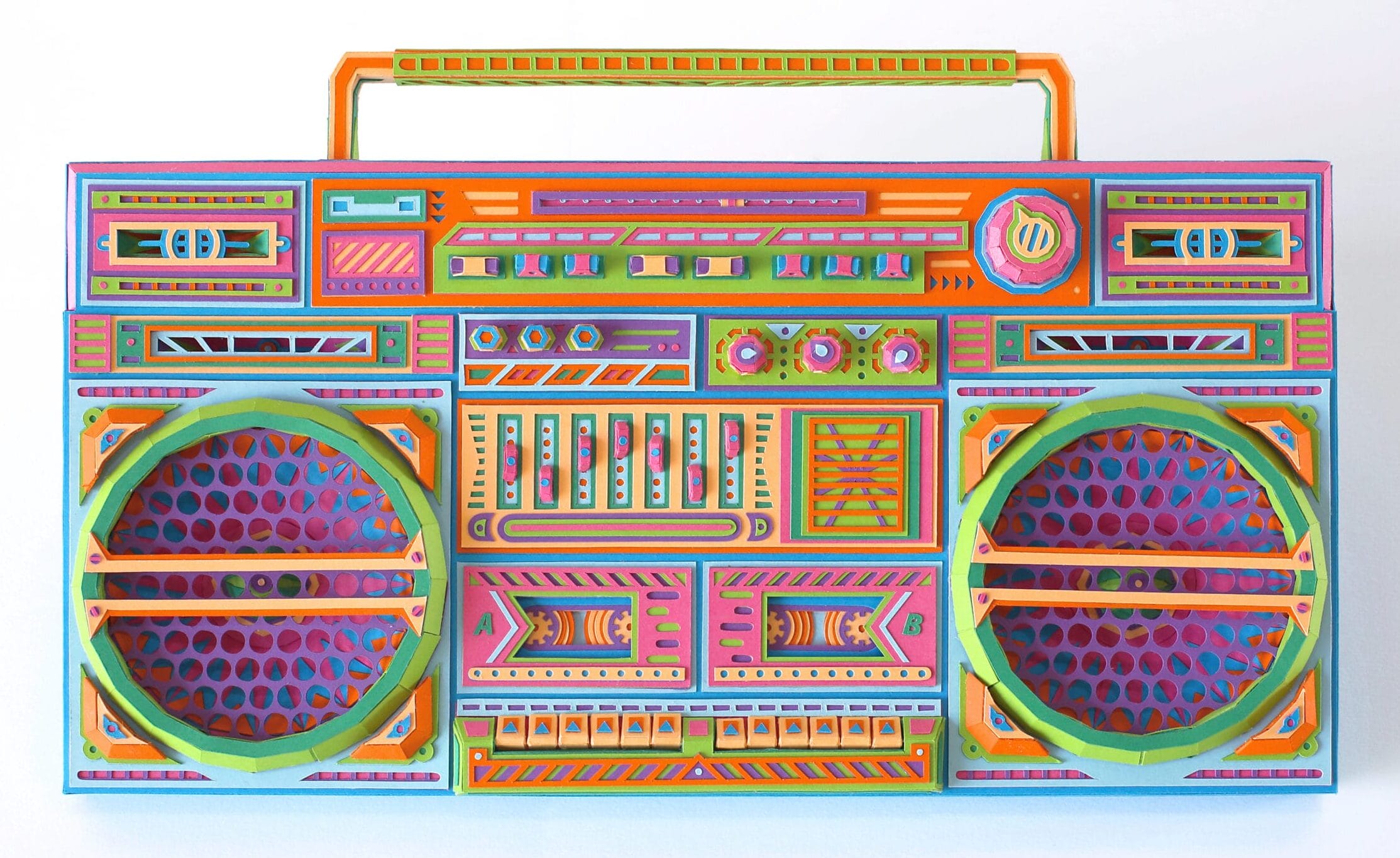 a colorful boombox made from paper